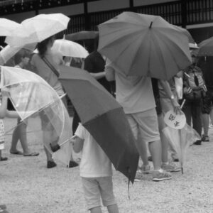 une nuée de parapluie presque aussi grands que les enfants les portant